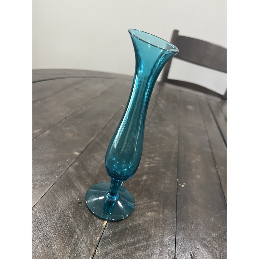 Vintage Morgantown Glass Co. (WV) Peacock Blue Bud‎ Vase